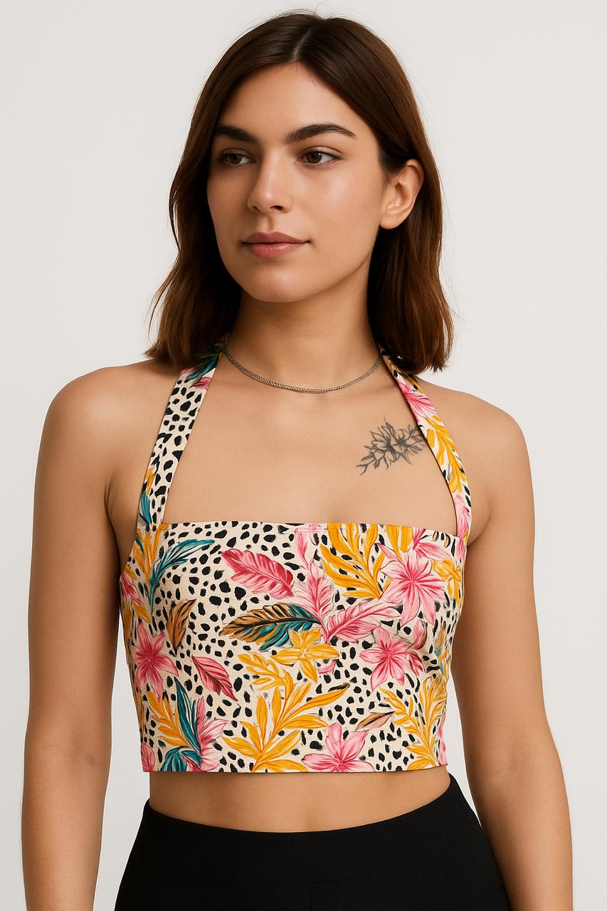 Tropical Halter Crop Top