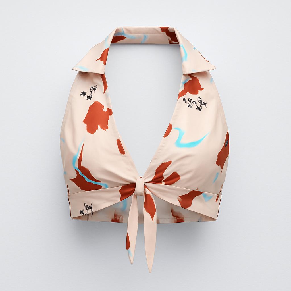 Abstract Print Halter Tie Top
