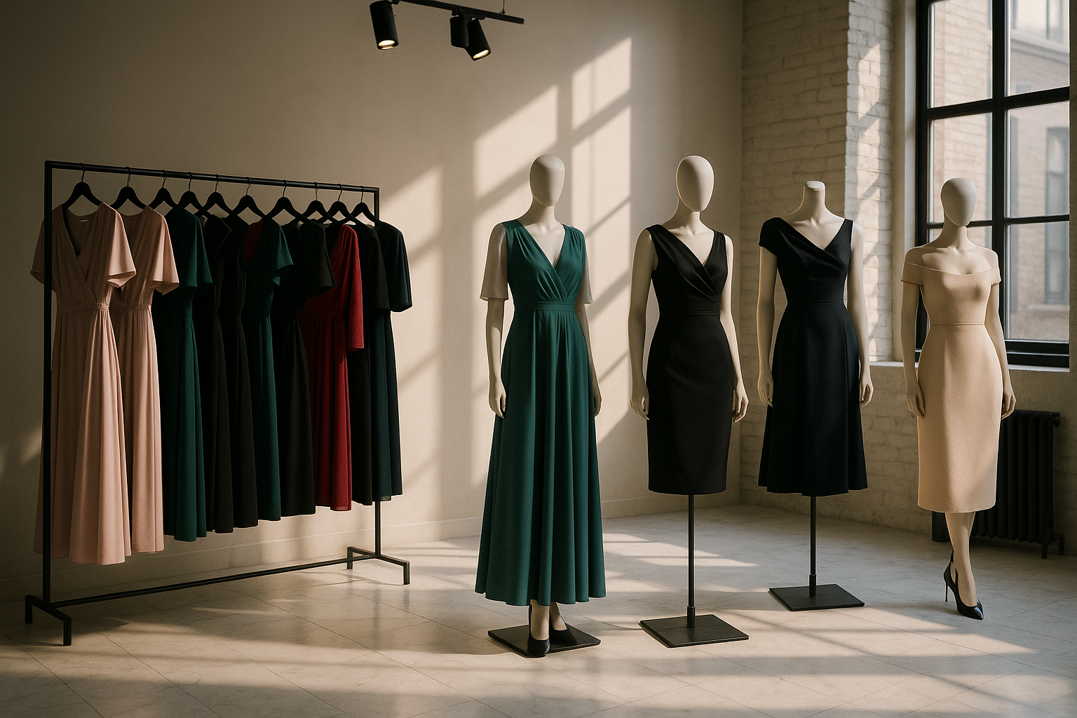 a showcase of collection of dresses in a stylish way